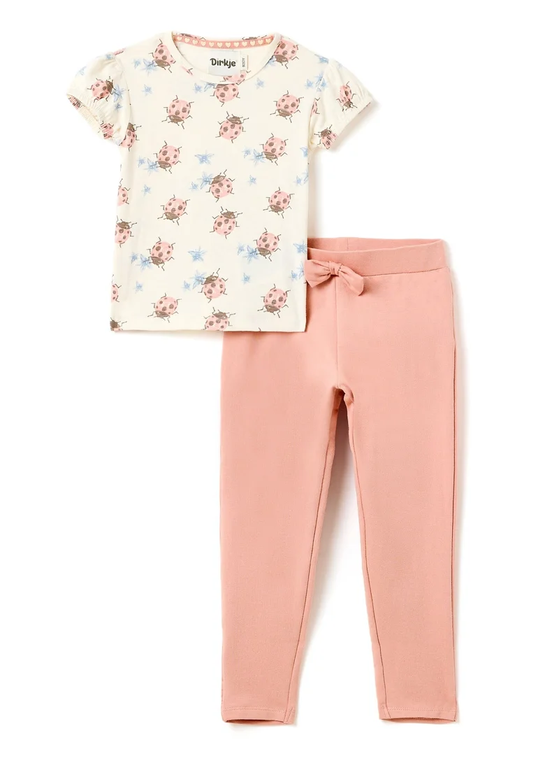 Dirkje Girls 2 Pc Set Ladybug Flutter Ruffle-Sleeve Tee & Bow-Waist Leggings Set